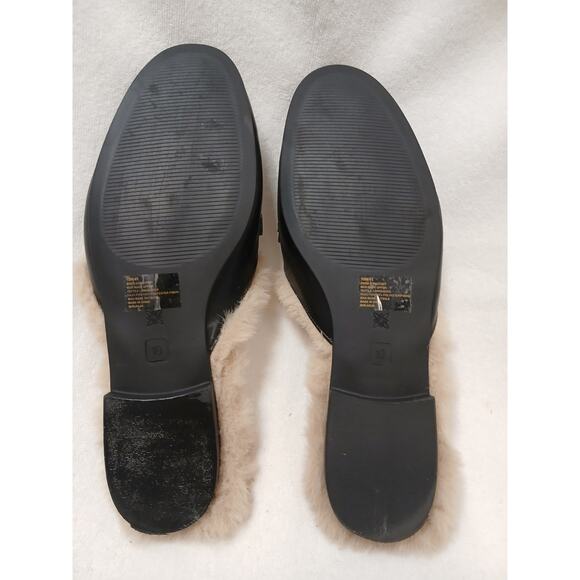 BCBGeneration Zorie Tailored Faux Fur Slip On Mules Size 10M Black Gold Horsebit - Picture 9 of 16